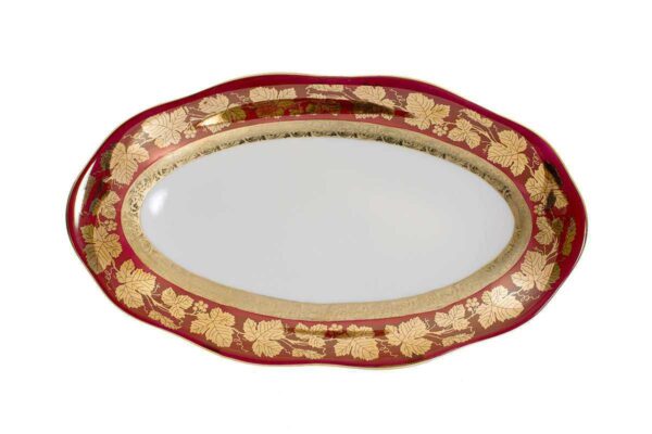 Селедочница 24 см Красная Золотая лента Виногр Листья AL Royal Czech Porcelain 2