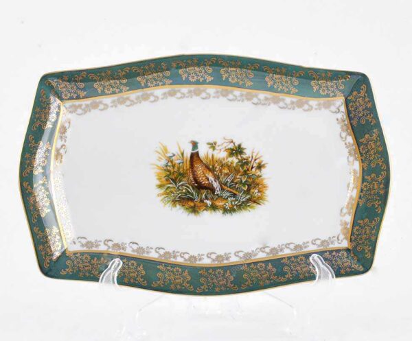 Селедочница 26 см Царская Зеленая Охота MS Royal Czech Porcelain 2