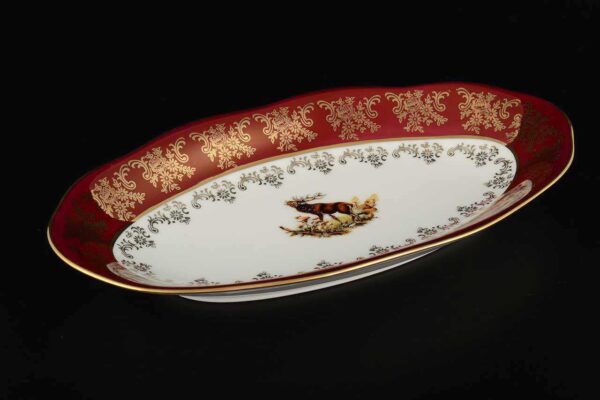 Селедочница Царская Красная Охота AL Royal Czech Porcelain 2
