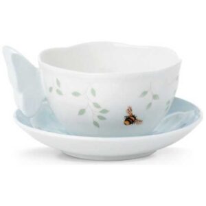 Чашка чайная с блюдцем Lenox Бабочки на лугу 240мл фигурная ручка голубая 1
