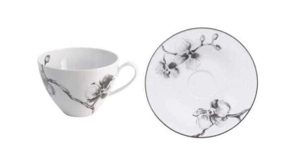 Чашка чайная с блюдцем Michael Aram Чёрная орхидея 7см MAR314003 314004 2