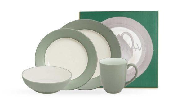 Наборы посуды с подарком Noritake Цветная волна зелёный широкий борт 4пр