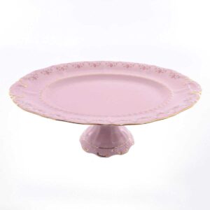 Блюдо овальное на ножке Leander Соната мелкие цветы розовый фарфор 39 см 2