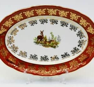 Блюдо овальное Bavarian Porcelain Охота красная 33см 2