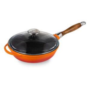 Сковорода с крышкой Lava 28 см 2,8 л с деревянной ручкой ручная работа оранжевая 2