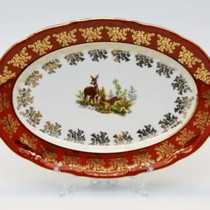 Блюдо овальное Bavarian Porcelain Охота красная 38 см 2
