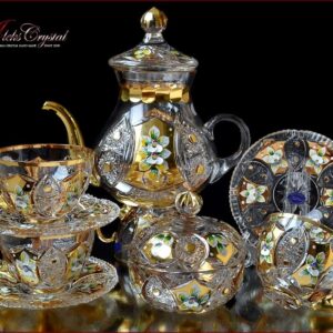Чайный сервиз Bohemia Crystal Шахерезада Голд с золотом и лепкой посудочка