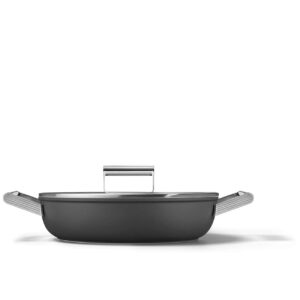 Сковорода глубокая Smeg с двумя ручками и крышкой 28 см черная посудочка